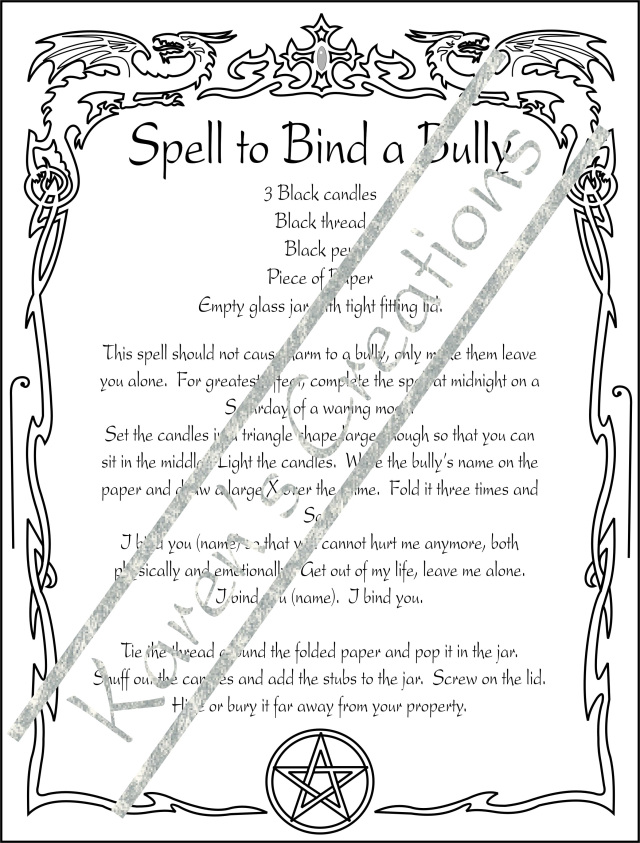 Homemade Halloween Spell Book Page - Bind a Bully -Black and White ...